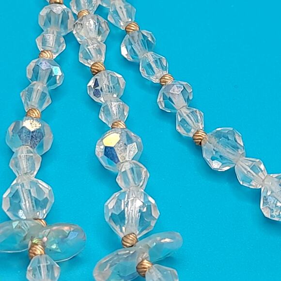 Vintage 3 Strand Clear AB Crystal Bead Necklace Wedding Formal 17 Inch